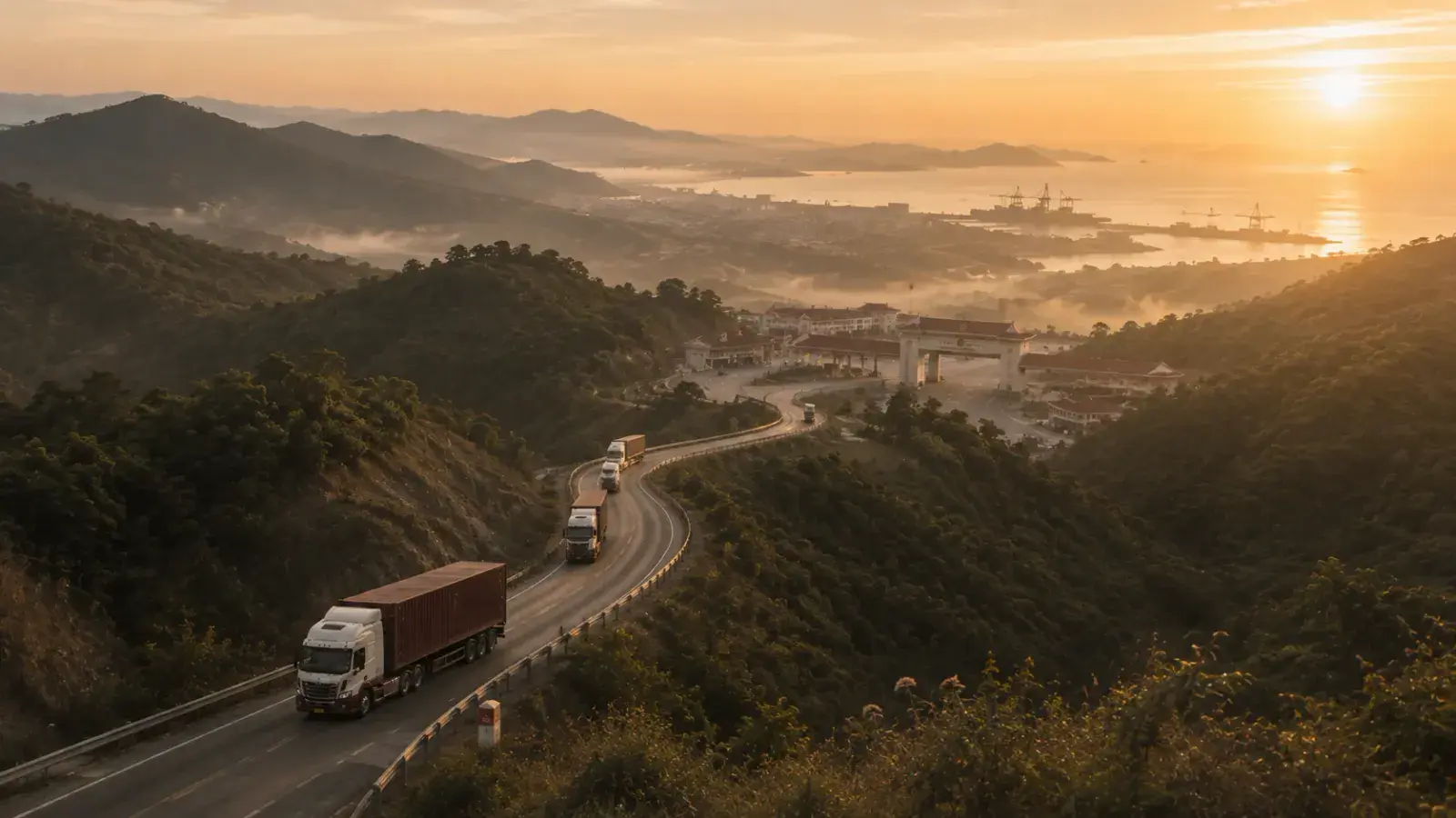 Đoàn xe container trên tuyến kết nối cửa khẩu và cảng biển
