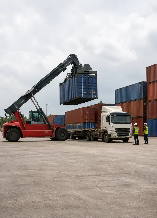 Thiết bị nâng hạ container tại bãi trung chuyển
